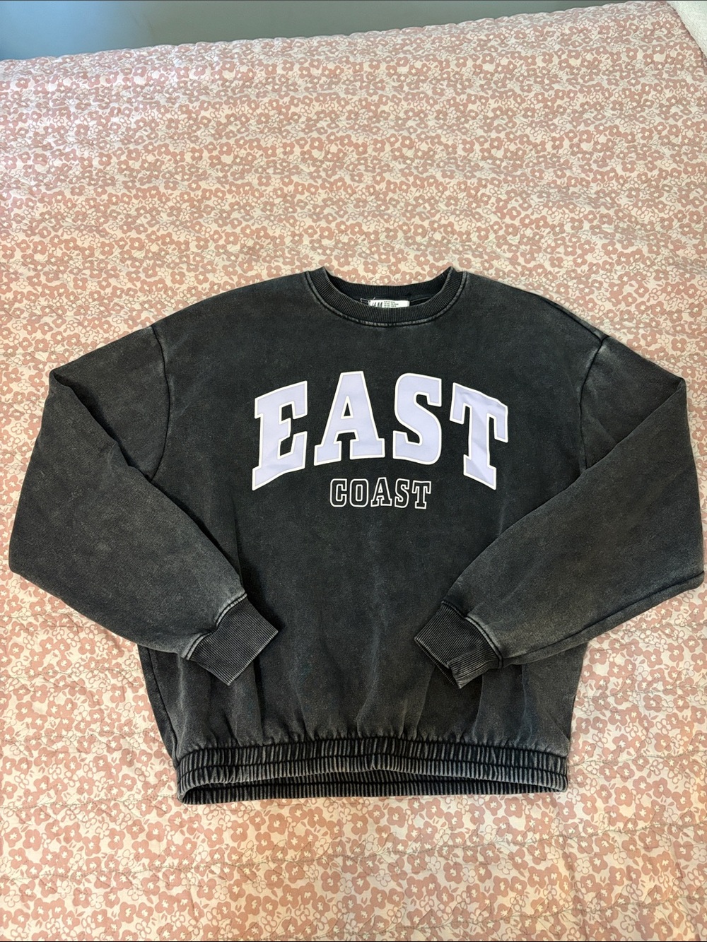 H&M Black Washed 'EAST COAST' Crewneck Sweatshirt with White Lettering
